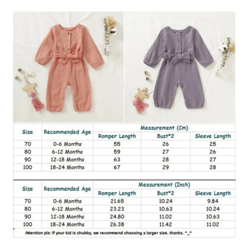 

2020 spring autumn new Girls clothing Cotton Casual solid color Long Sleeve button romper lace bow sunsuit outfit