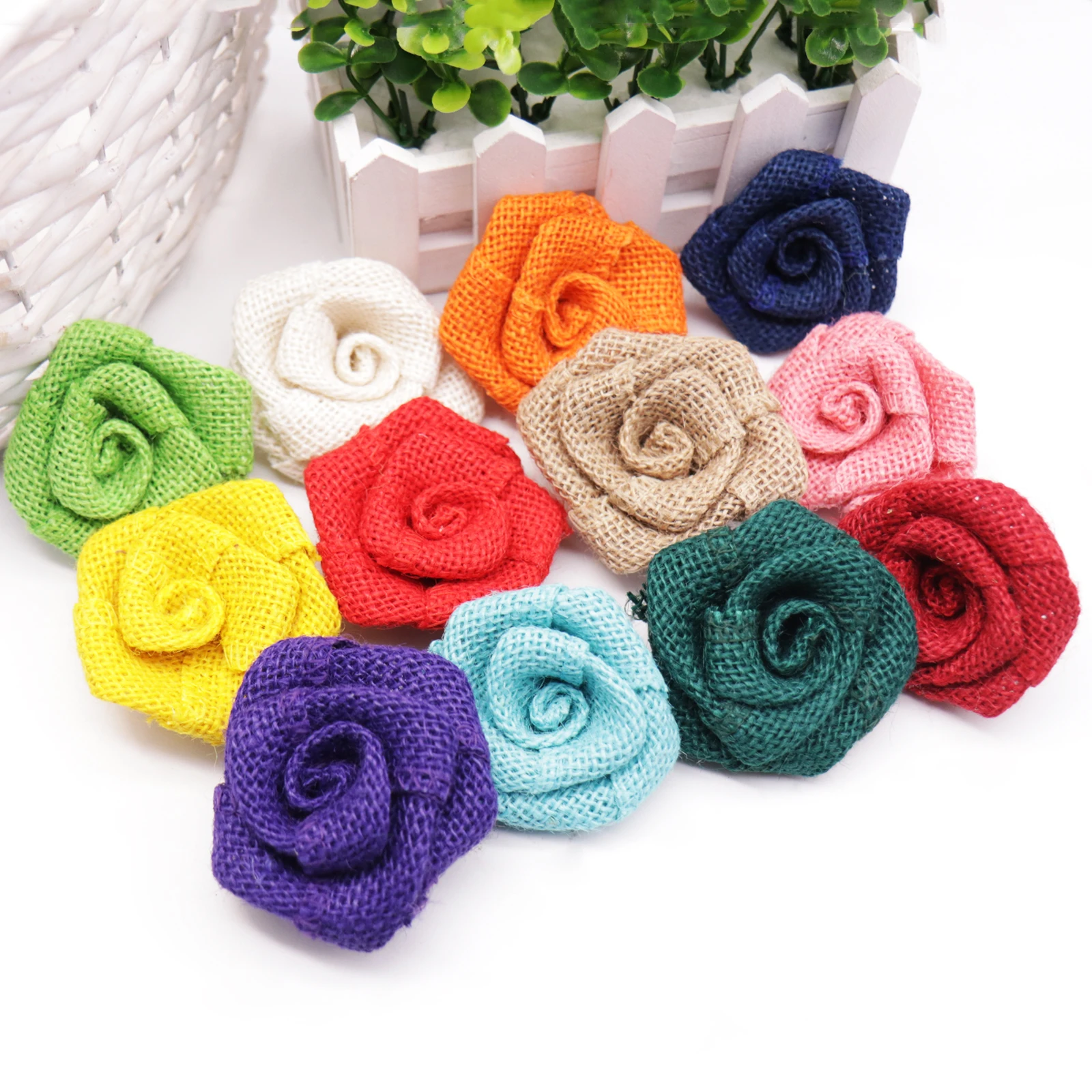 

15 Colors Handmade Jute Burlap Rose Artificial Flower Vintage Hessian Flower Rustic Wedding Decoration Party Christmas DIY Craft