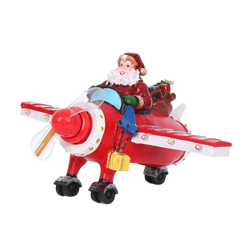 

Xmas Village Santa Claus Driving Airplane Snow Scene Ornaments LED Light Music House Xmas Villa Christmas Decoration