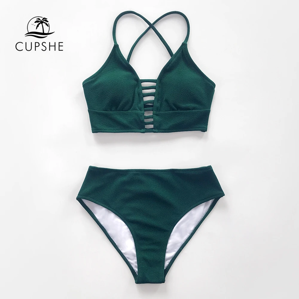 Rendas até Conjuntos de Biquíni Fatos de Banho Cupshe Sólido Verde Sexy Cortar Maiô Duas Peças Banho Feminino 2021 Novos Praia