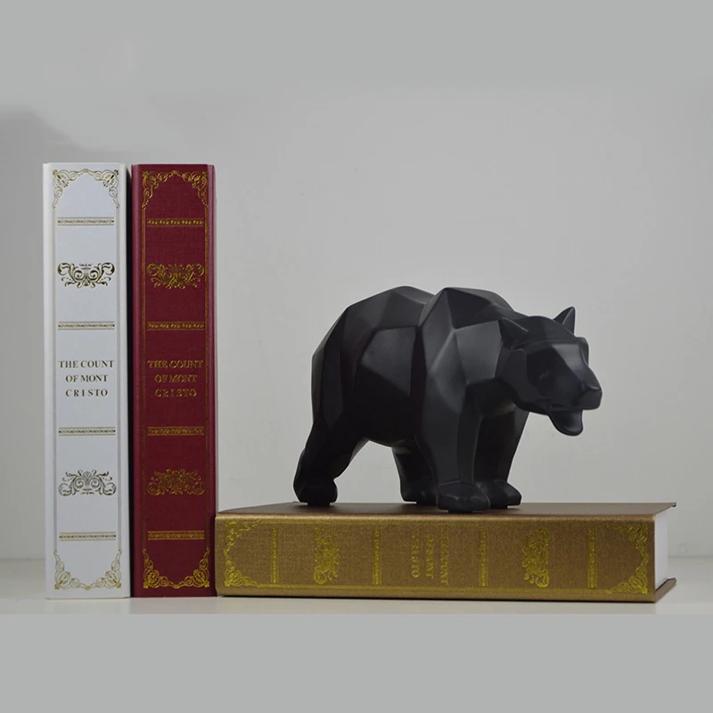 

Modern Resin Black Bear Statues Sculpture Decoration Geometric Crafts Gift TV Cabinet Office Statue For Decoration Garden Statue