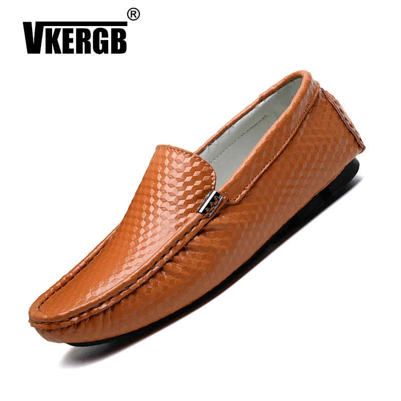 

VKERGB Quality Genuine leather shoes Men Breathable upper summer soft mocassins slip on loafers flats big size casual shoes
