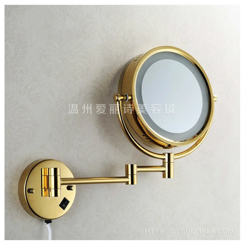 Golden Brass LED Light Makeup Mirrors 8.5&quot Round Dual Sides Bathroom Cosmetic Mirror Wall Mount Magnifying WJ606 | Дом и сад