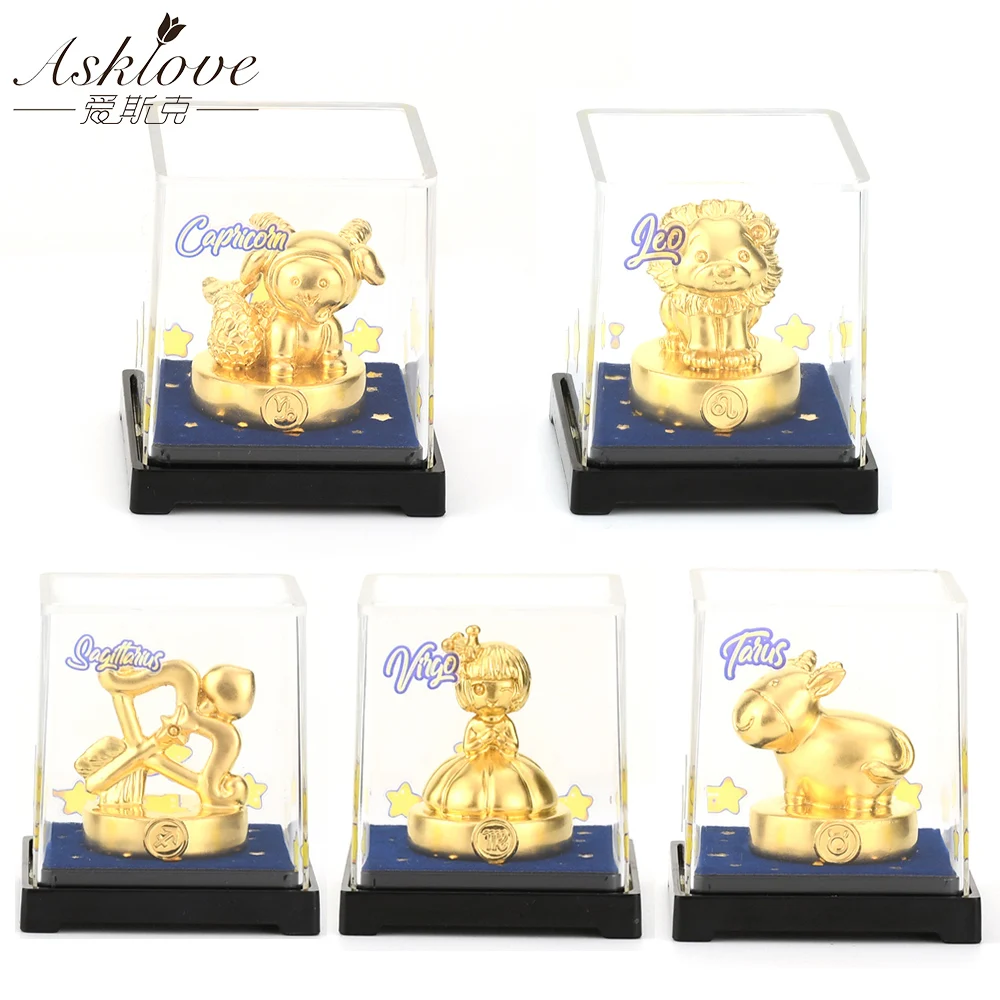 

Gold Zodiac 12 constellations Statue Gold Foil Crafts star Zodiac Ornaments Lucky Fortune Figurines Miniatures Home Decor gifts