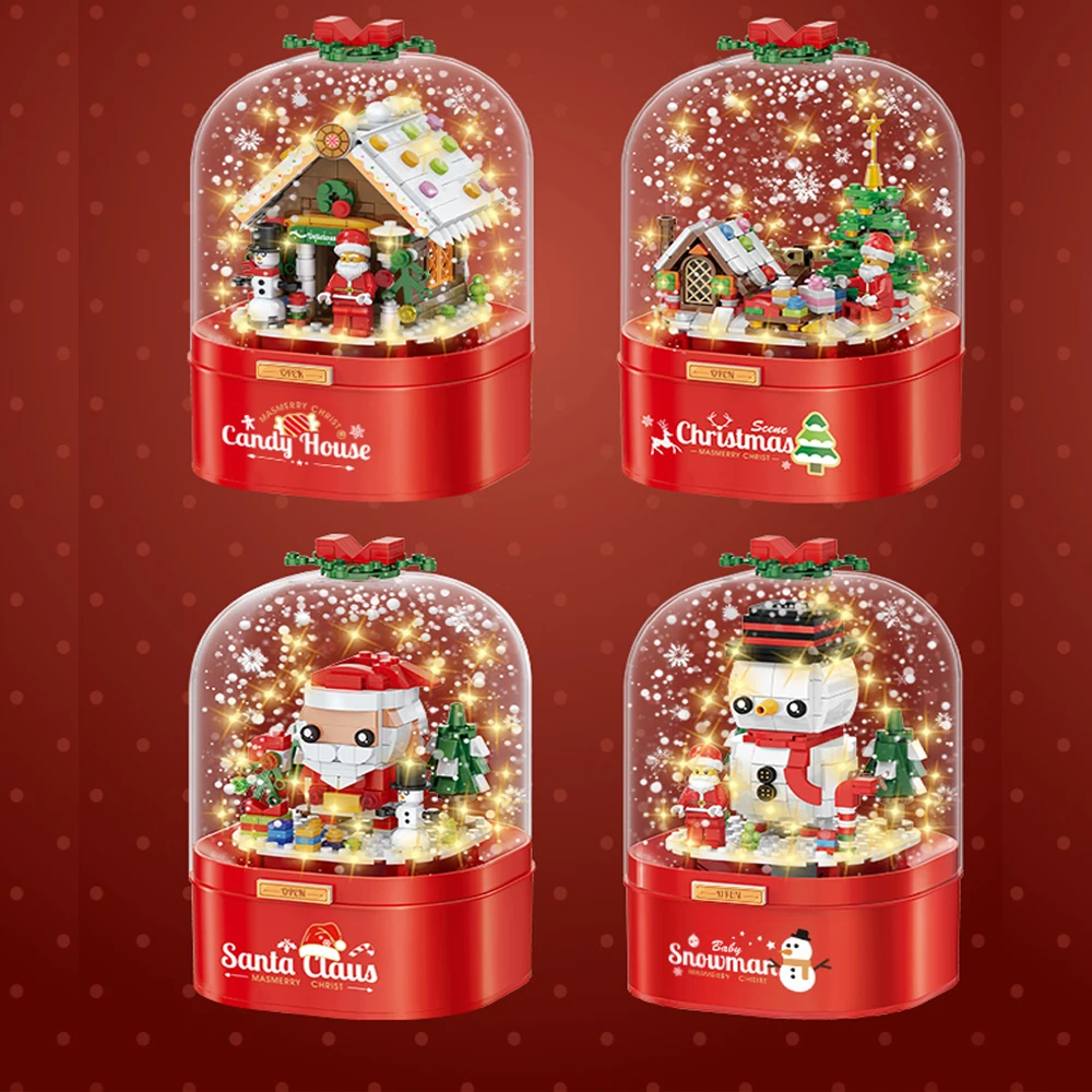 

Рождественская елка тема вращающаяся музыкальная шкатулка строительные блоки Город Друзья снег дом кирпичи санта клаус игрушки мяч украше...