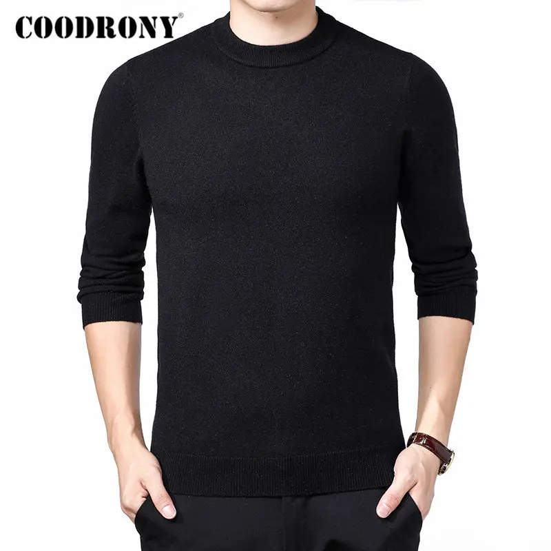 Бренд COODRONY, мужской свитер, Осень-зима, толстый, теплый, Pull Homme, Классический Повседневный пуловер с круглым вырезом, мужской кашемировый шерстяной трикотаж 91109 - Цвет: Черный