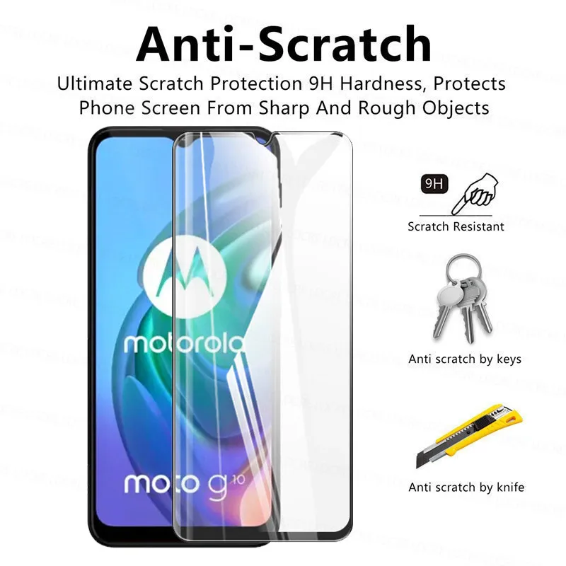 Cristal templado 4 en 1 2.5D para Motorola Moto G10, Protector de pantalla de c&aacute;mara, pel&iacute;cula de lente protectora para Moto G10-3