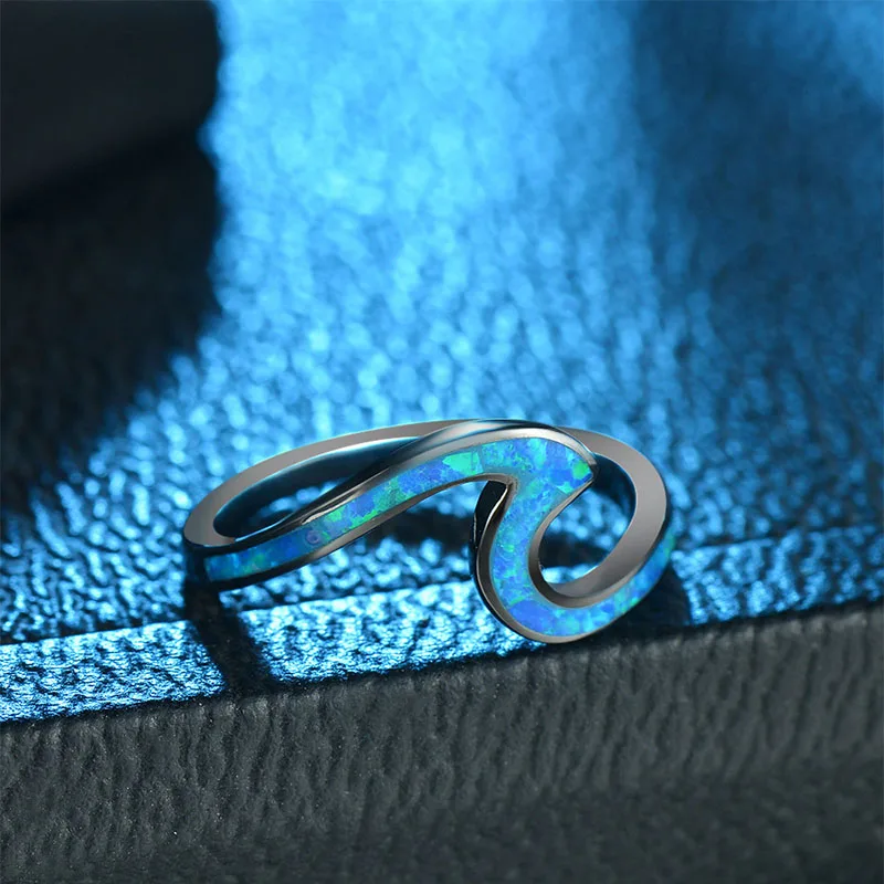 RE Fire опал черный золотой цвет заполненное кольцо геометрический дизайн синяя