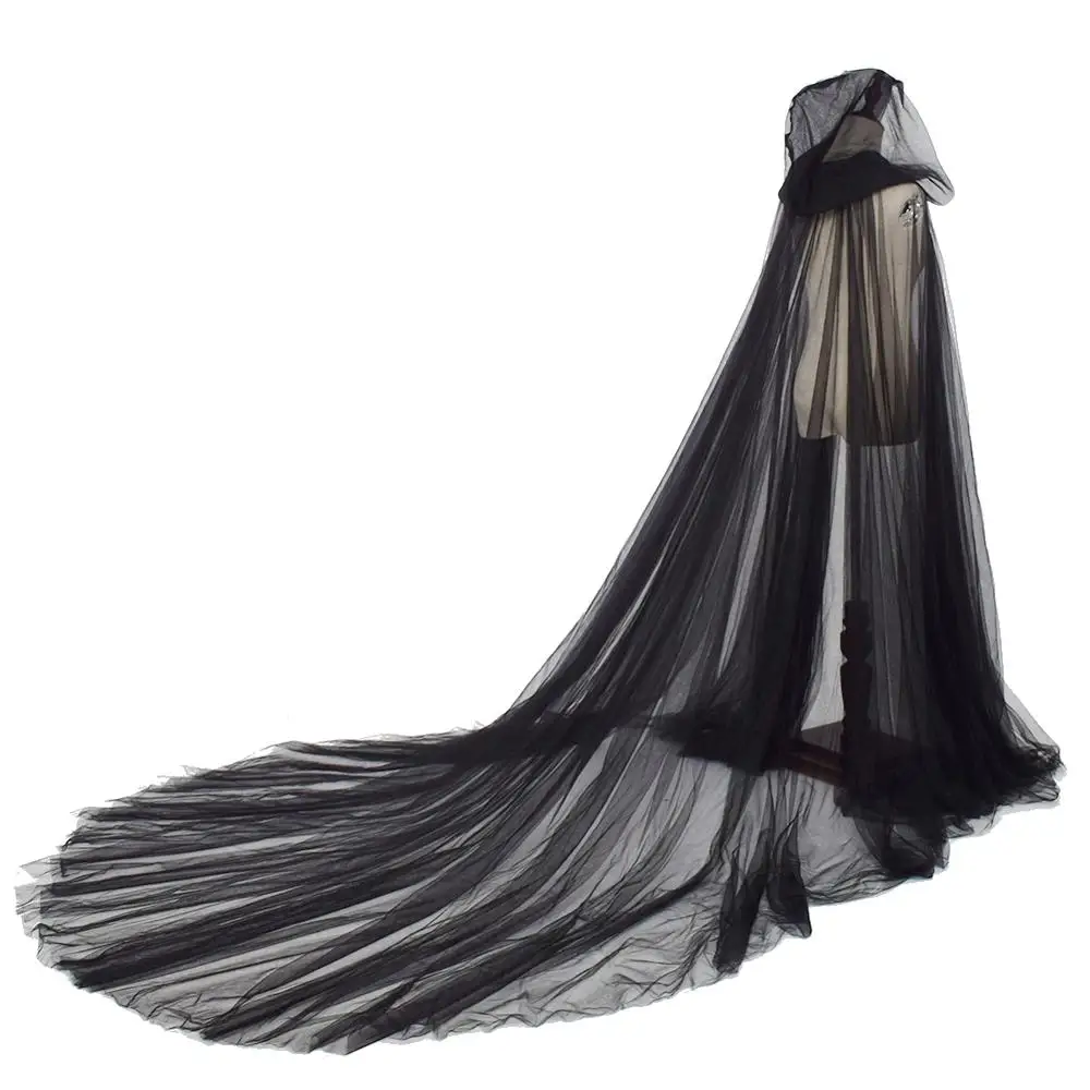 

Long Tulle Cape Vintage Elegant Carnival Witch Gothic Wedding Bride Party Soft Women Hood Cloak Capes
