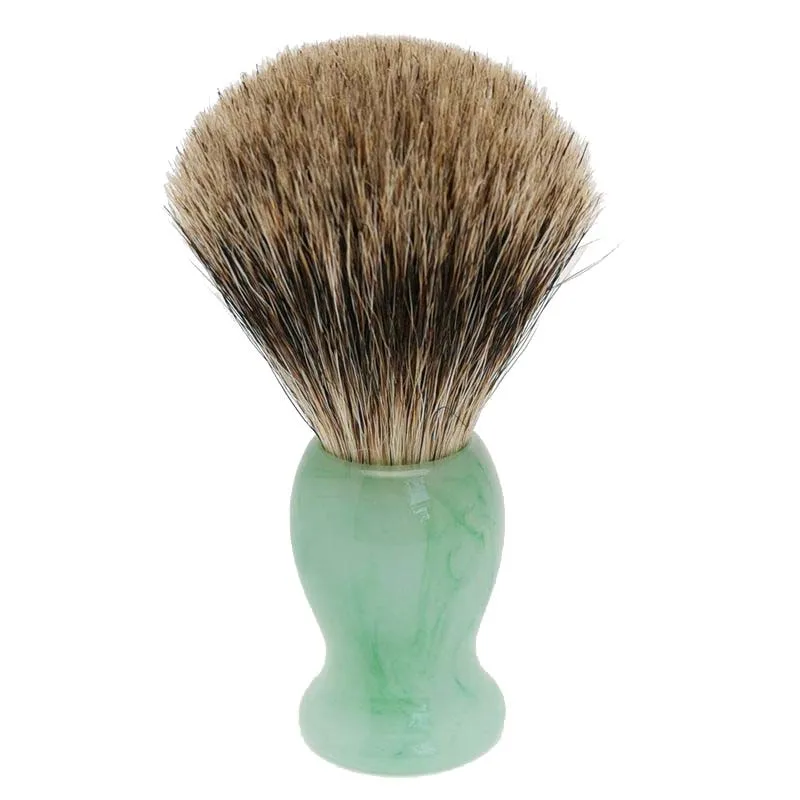 Two Band Fine Badger Hair Shaving Brush of Emerald Green Pattern Resin Handle Perfect for Wet Shaver Cream Beard Brush