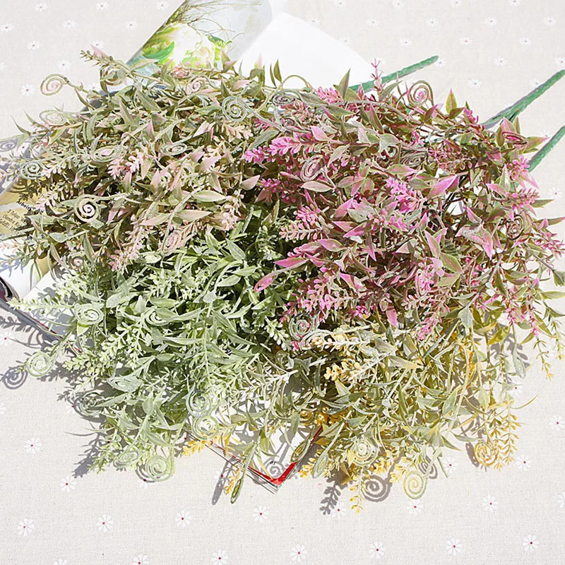 

artificial flowers plastic leaves white fuzzy powder hippocampus grass fake plants wedding home decoration arrangement accessory