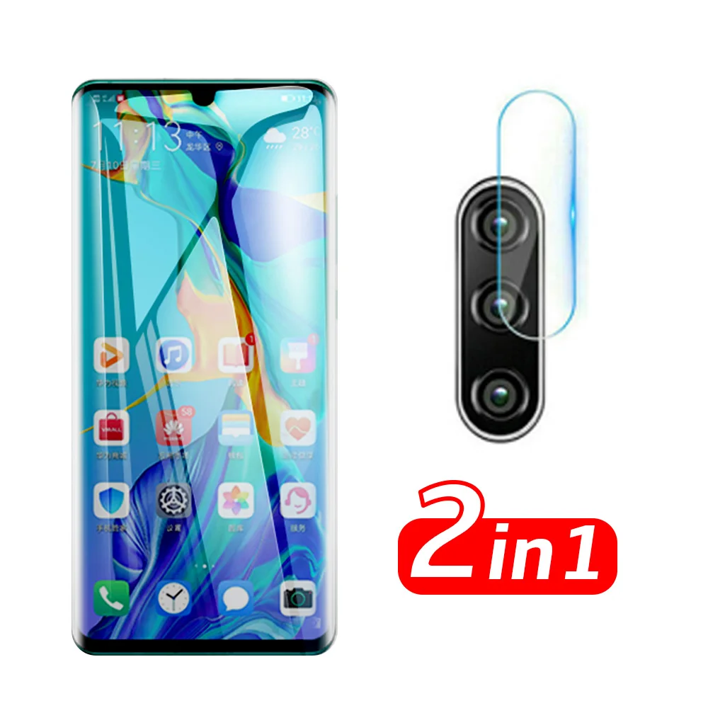 2 в 1 протектор экрана полное Защитное стекло для huawei P30 lite Pro задняя камера
