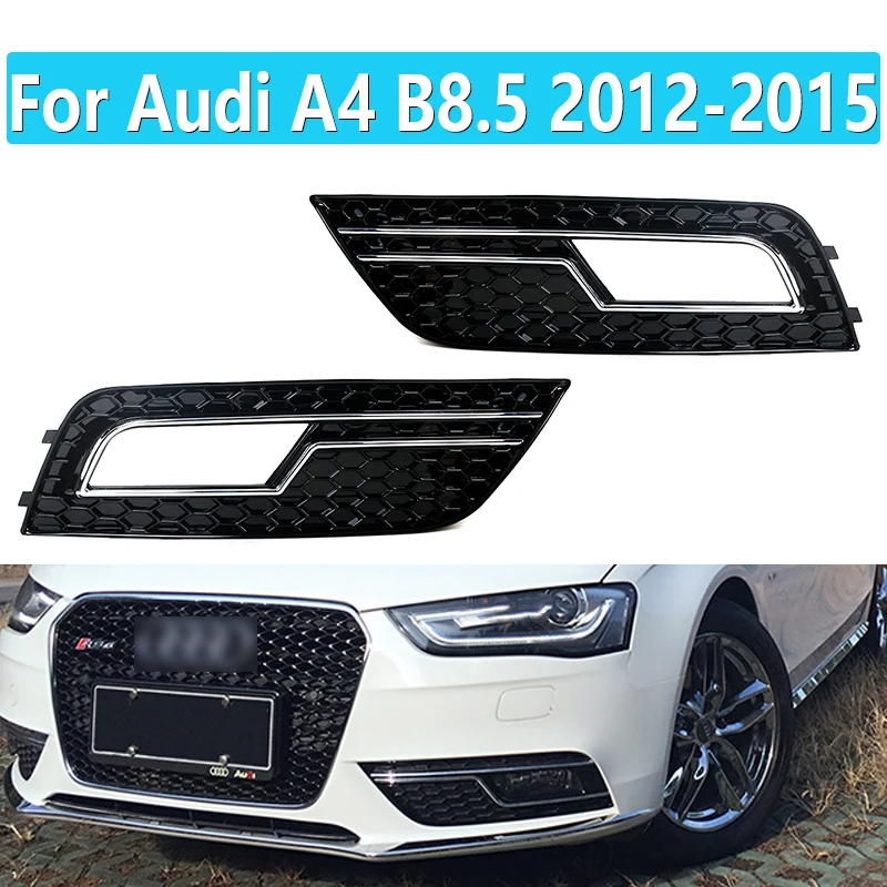 Пара противотуманных фар для Audi A4 B8.5 2012 2015 черная + хромированная проволока S4 RS4