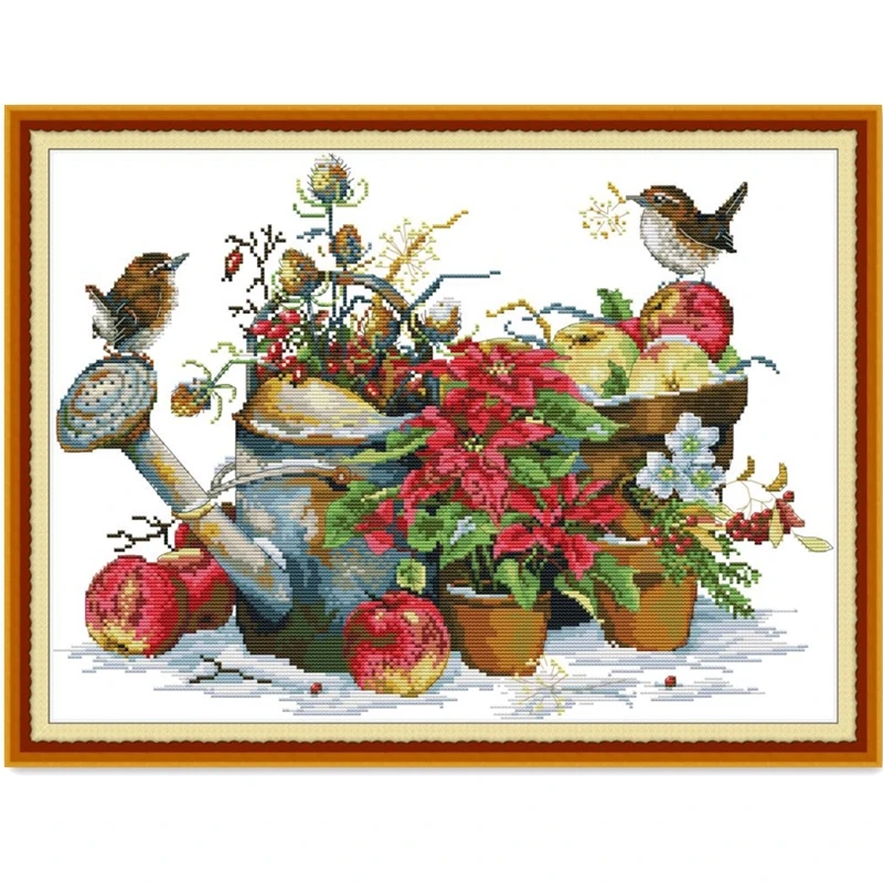 

Flower pot and birds cross stitch kit aida 14ct 11ct count print canvas cross stitches needlework embroidery DIY handmade