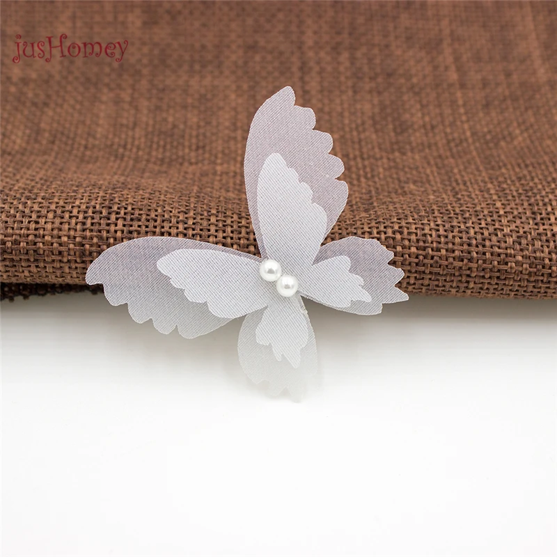 100 шт. двухслойная белая органза с аппликацией бабочки прозрачная шифоновая