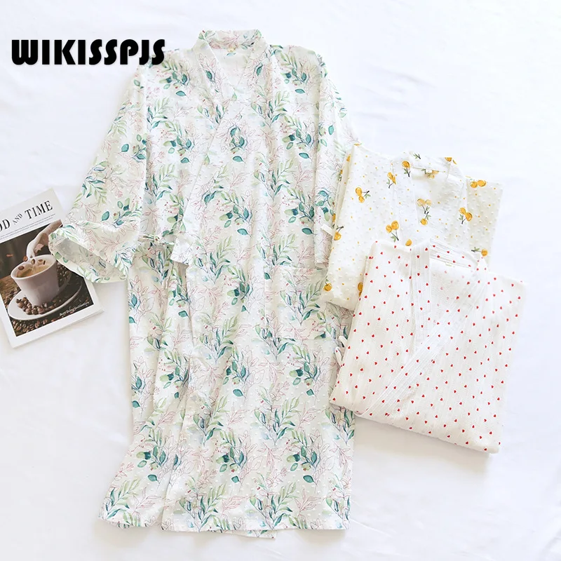 

WIKISSPJS Women's Nightgown Cotton Jacquard Spring Autumn New Summer Home Bathrobe Jacquard Women Loose Large Nightgown Pjs