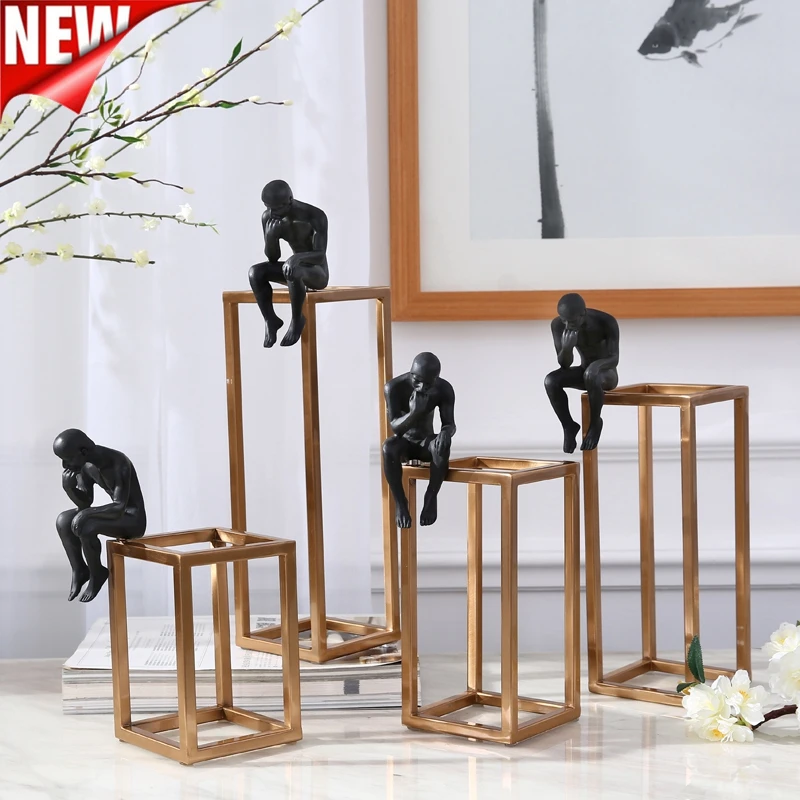 Thinker Rodin Скульптура золото Нержавеющая сталь рамки настольные украшения
