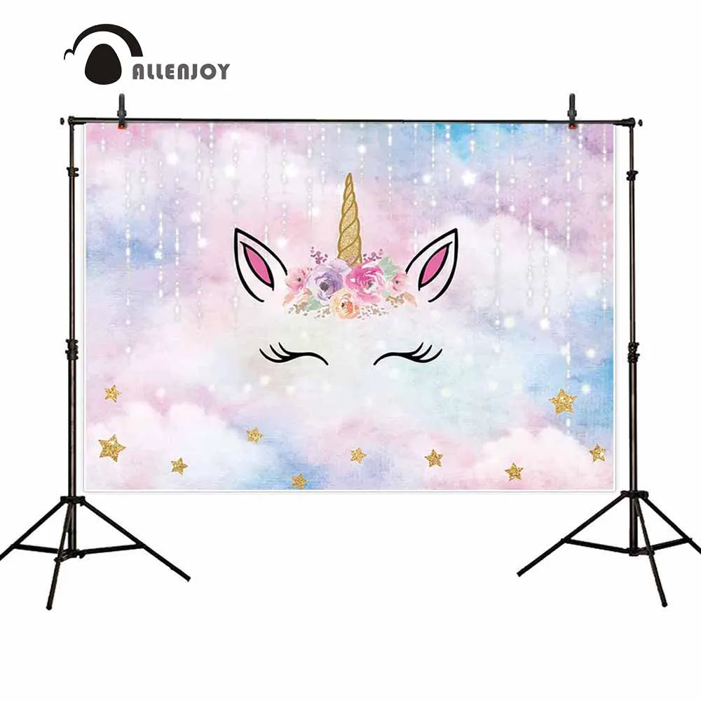 Allenjoy Единорог вечерние фон Пастель облака золотистой окантовкой низа звезды