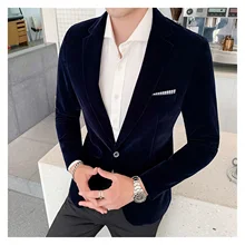 2021NEW Fall Winter Gold Velvet Blazer High Quality Slim Fit Suit Jacket Fashion Casual Men Groom Singer Costume Formal Evening (3)