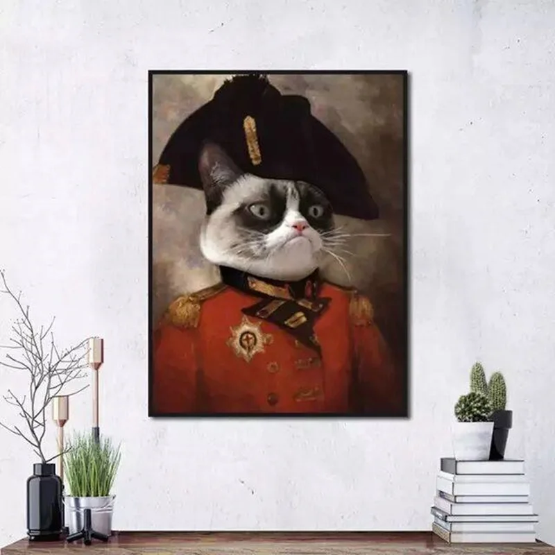 Ретро креативный стиль крутая кошка винтажная одежда и шляпа холст картины