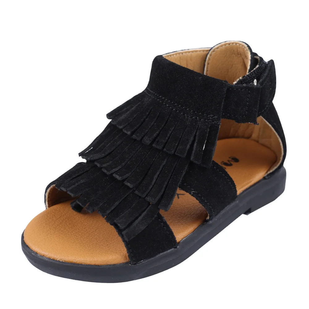 Muyguay-sandalias de piel aut&eacute;ntica para ni&ntilde;as peque&ntilde;as, zapatos planos de verano con borlas, suela de goma antideslizante, color blanco-0