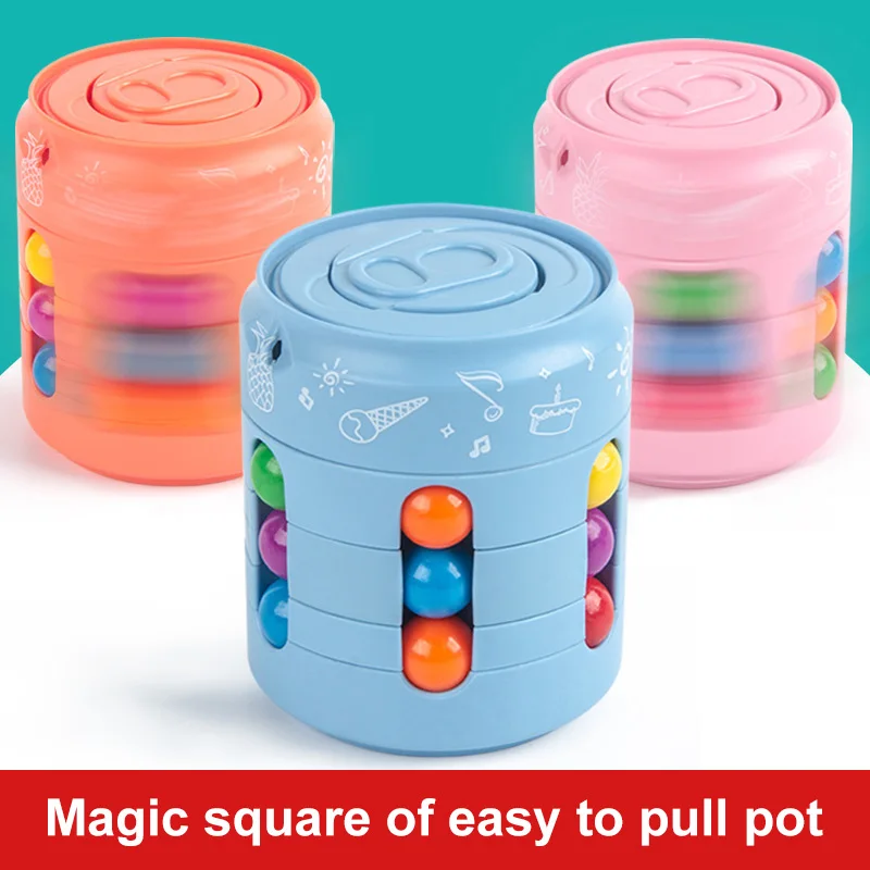 

Dropshipping Newest Can Cube Top Magic Colorful Beans Finger Spinning Relieves Stress Decompression Tool For Children And Adults