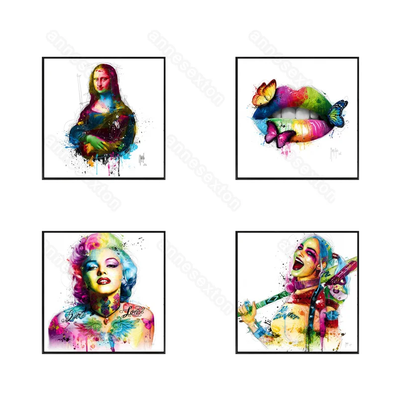 

Modern Style Canvas Painting Poster Colorful Graffiti Abstract Butterfly Lips Mona Lisa Marilyn Monroe Home Rooms Wall Decorati