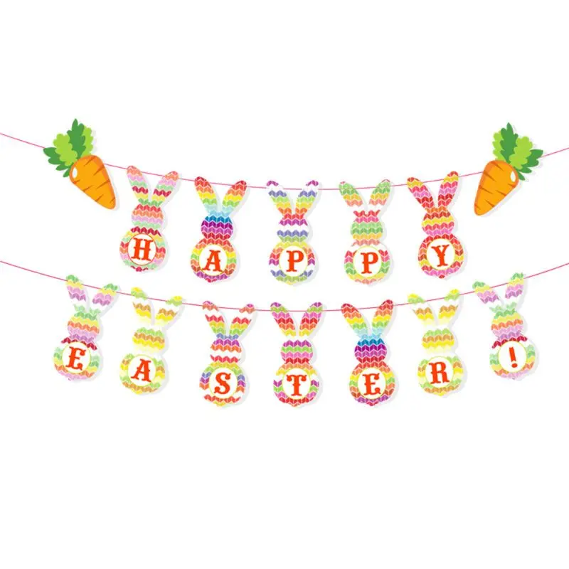 Счастливый Пасхальный мультфильм кролик морковь баннер красочные бандаж Pull Флаг