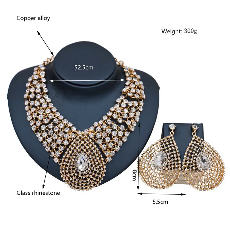 

Crystal Rhinestone Earrings Necklace Set for Women Indian Dubai Jewelry Sets African Bridal Jewelry for Wedding Party Accessory