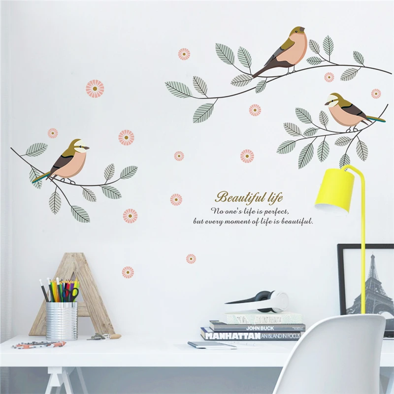 

new birds tree branch wall stickers home decor living room TV sofa background wall decals diy mural art pvc posters