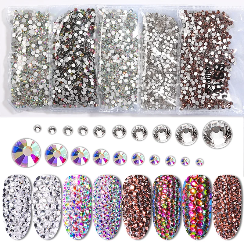 1440 шт Nail Art Стразы, Роза золотого и красного цвета AB Цвета с плоской задней частью, с декоративной отделкой бисером, смешанные Размеры DIY 3D нейл-арта украшения