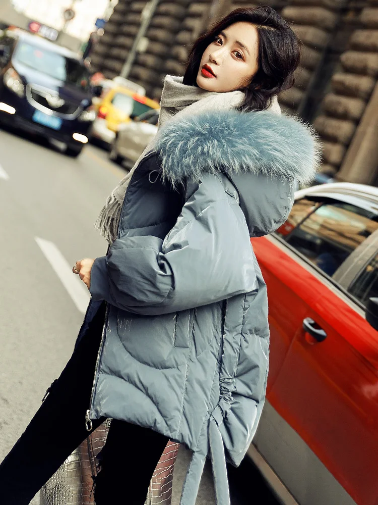 

JCHB 2021 Women's Down Jacket Warm Coat Female Winter Parkas 90% White Duck Down Jackets Raccoon Dog Fur Collar Abrigo Mujer Pp