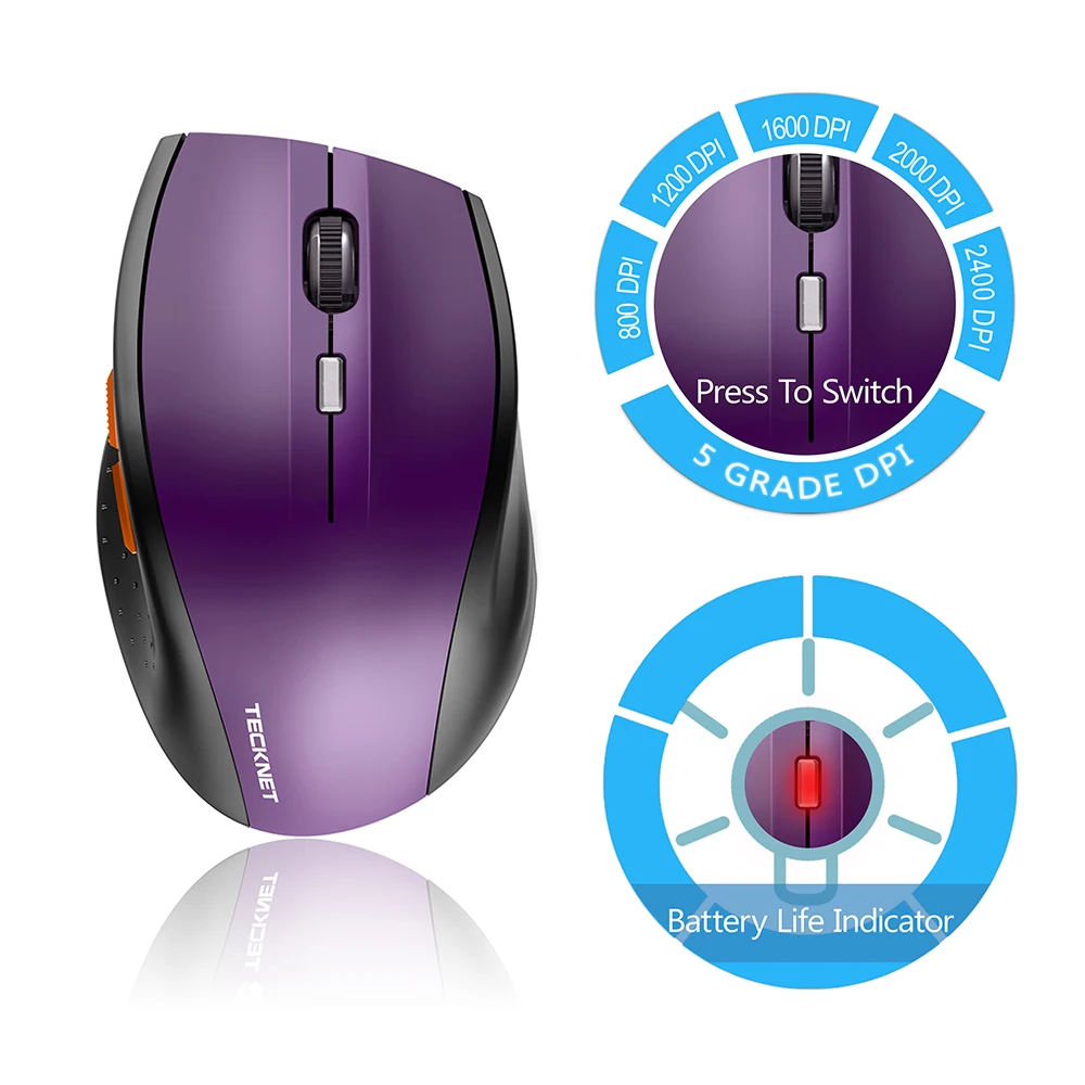 TeckNet Wireless Mouse 800dpi 1200dpi 1600dpi 2000dpi 2400dpi Adjustable with Nano Receiver For Laptop Gaming Computer |