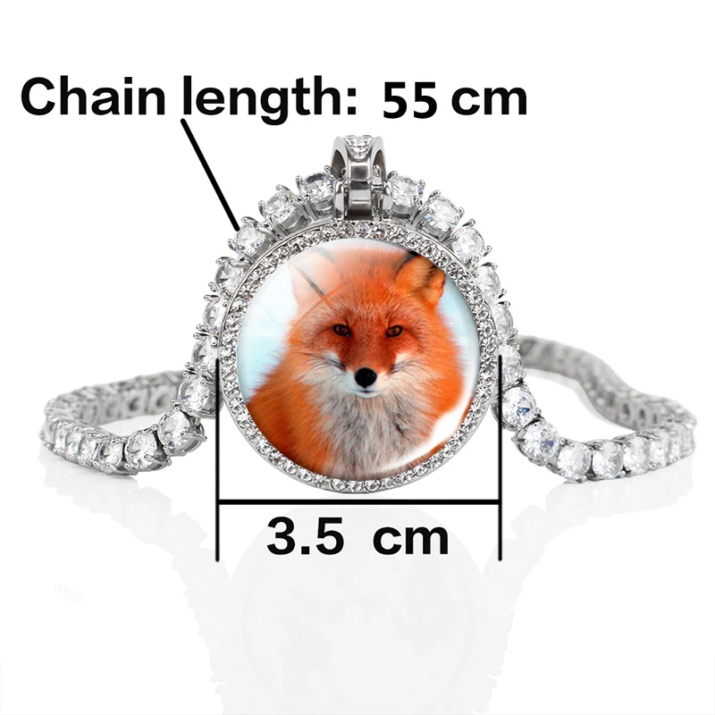 

Fox Animal Zircon Crystal Pendant Necklace Handmade Vintage Rhinestone Chain Necklace Men Women Jewelry