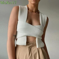 womens spring summer fashion knit crop tops 2021 new creative diy cross strap sweater vest lady trendies personality streetwear