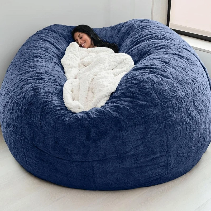 

7-Foot Bean Bag Chair with Furry Fur Cover Machine Washable Big Size Sofa and Giant Lounger Furniture