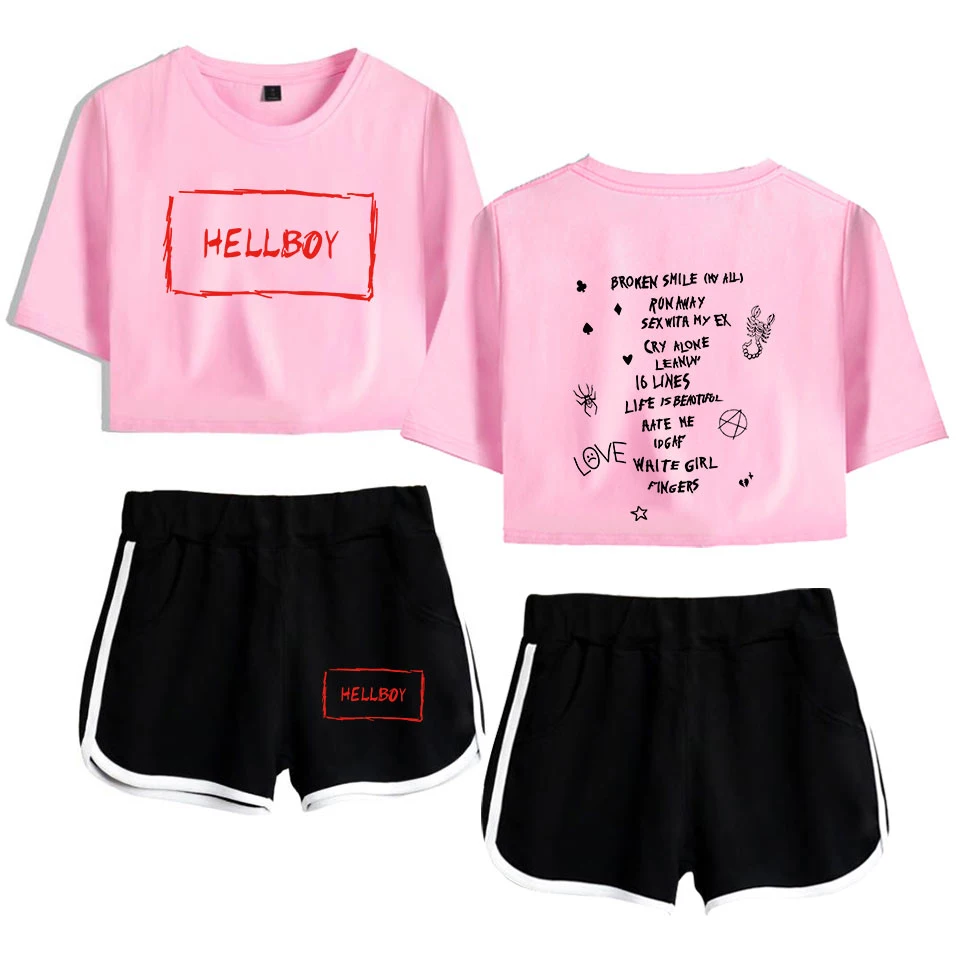 

Aikooki New Lil Peep Women Two Piece Set Fashion Summer Crop Top and Shorts Kpop Sexy Streetwear Fans Hip Hop Clothes Print