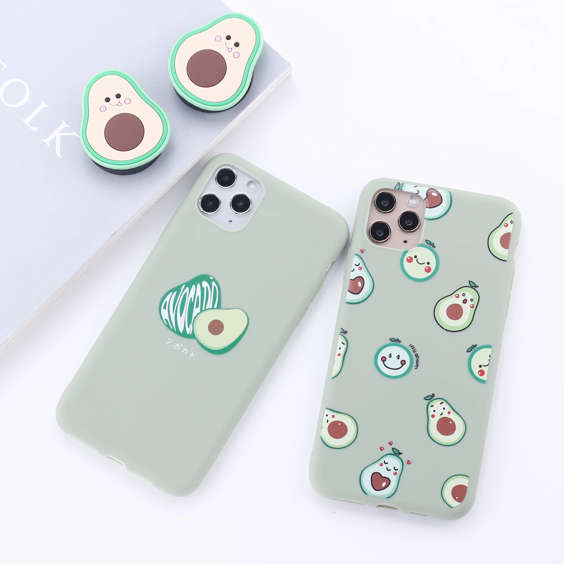 For iPhone 11 Pro X 6S 5S 7 8 8Plus X XS Max Cute Avocado Dinosaur with Holder Stand Soft Silicone Matte Case Fundas Coque Cover