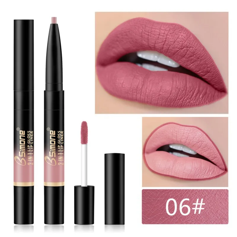 Двусторонний матовый блеск для губ водостойкий антипригарный автоматический