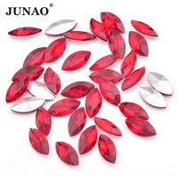 junao 715mm red color pointback glass rhinestone applique horse eye glass crystal stone fancy diamond strass for decoration