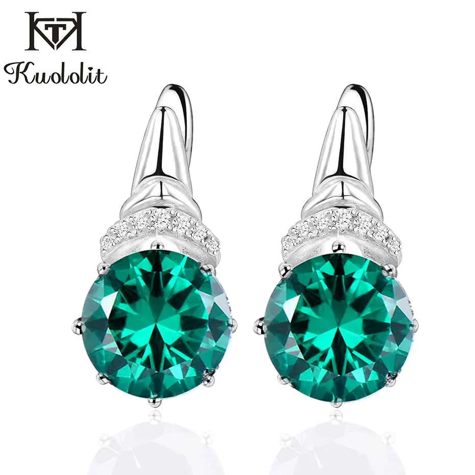 Emerald earrings Женские серьги-клипсы с изумрудом и драгоценным камнем kuolit, однотонные 925 пробы серебряные серьги с драгоценным камнем для помолвки, хорошее ювелирное изделие - Цвет камня: Emerald earrings