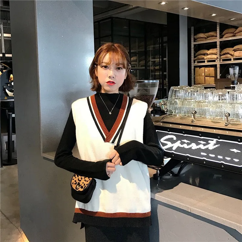 

Knitted Vest Women's Vest 2020 New Spring and Autumn College Style Korean Style Casual Loose V-neck Lazy Trend Student Wear