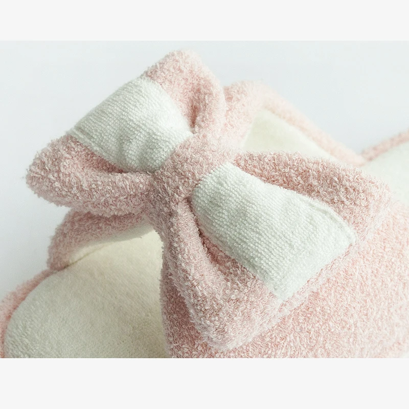 POSEE/милые льняные домашние тапочки с бантиком-бабочкой Зимние на мягкой подошве