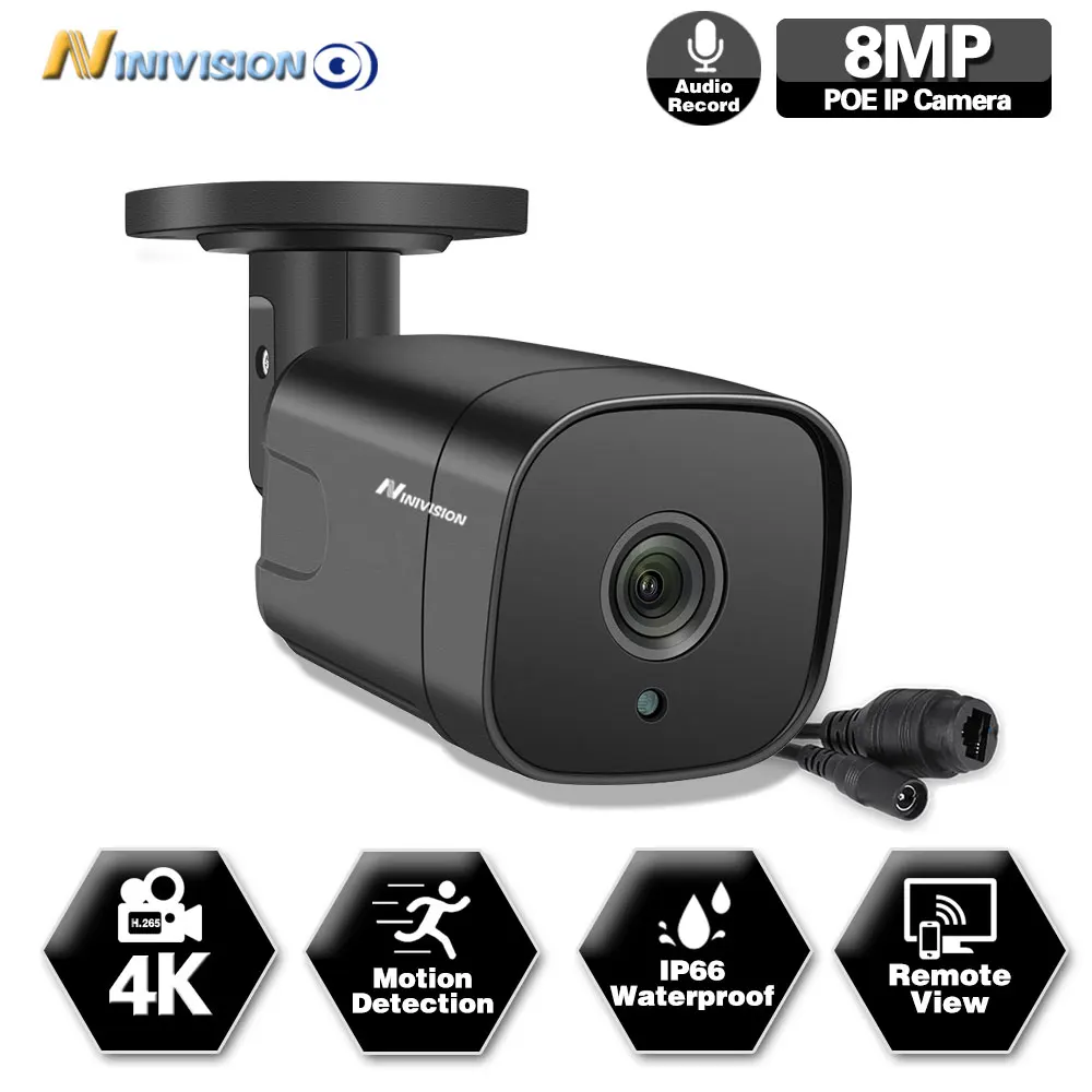 

1PC Ultra HD 8MP POE Camera 4K IP67 Weatherproof Security Network Bullet Night Vision Email Alert Metal CCTV Camera