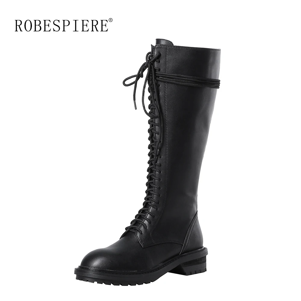 ROBESPIERE/зимние женские ботинки модная обувь из натуральной кожи на шнуровке Mujer