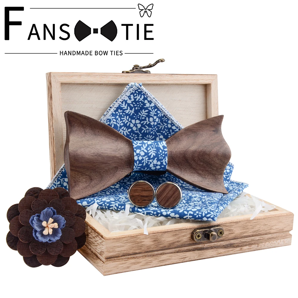 Новый 3D деревянный галстук бабочка Печать Хлопок Карманный квадратный запонки