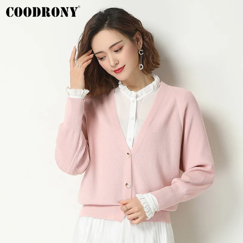 

COODRONY Brand 2021 Streetwear Fashion Slim Soft Women Cardigans Spring Autumn Casual Knitted Female Pure Color Sweaters W1287