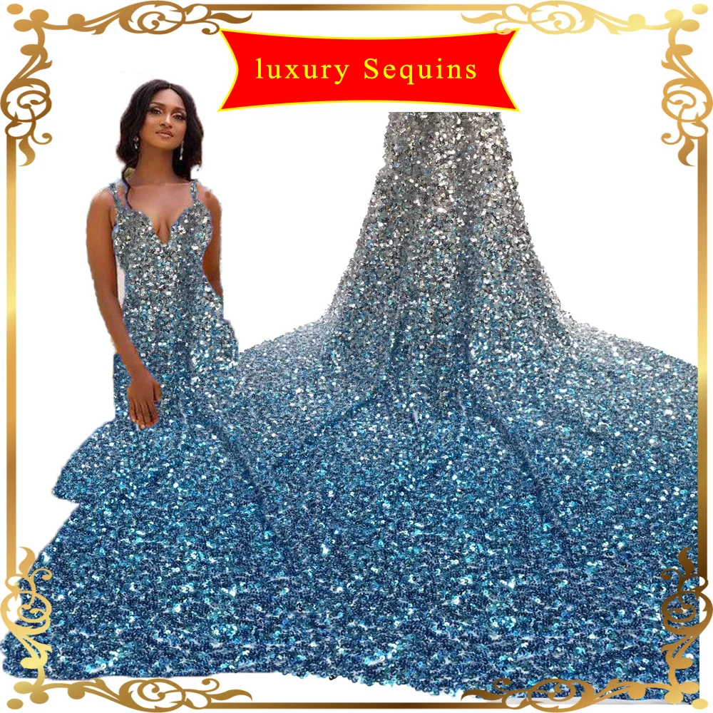 Африканские ткани роскошное кружево с блестками 5 ярдов нигерийское синее