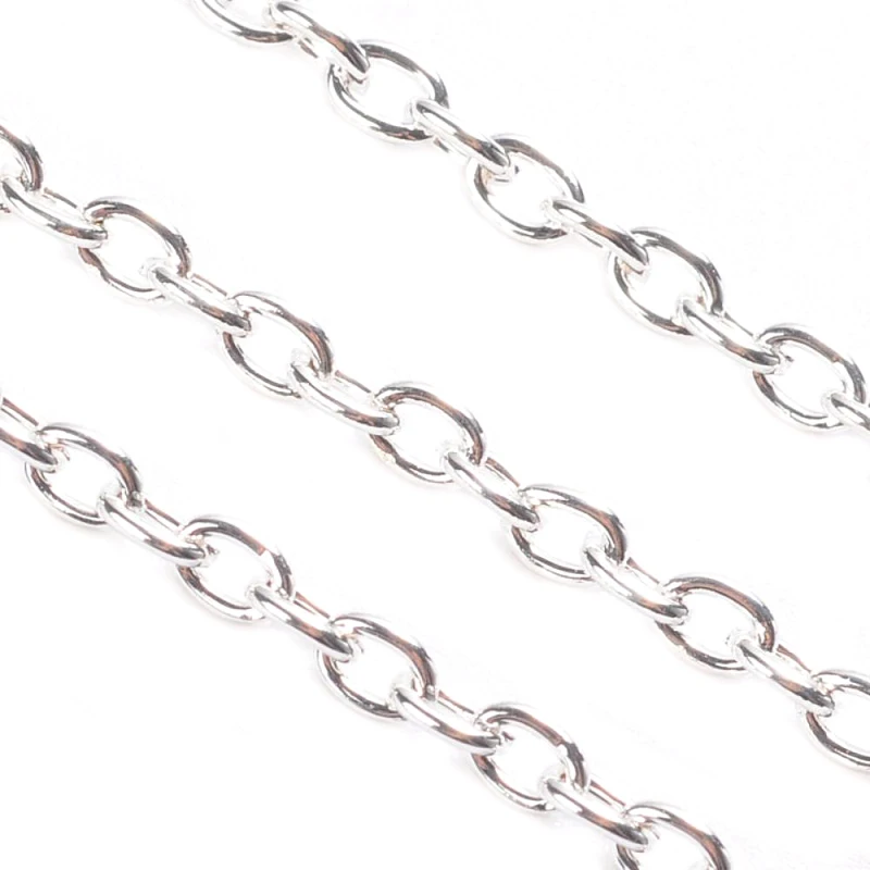 Sliver Pandahall 100 м/рулон железной серебряной цепи, не содержит свинец, подходит для катушки, Размер: цепь: Около 3 мм в длину, 2 мм в ширину, 0,5 мм в толщину - Цвет: Sliver