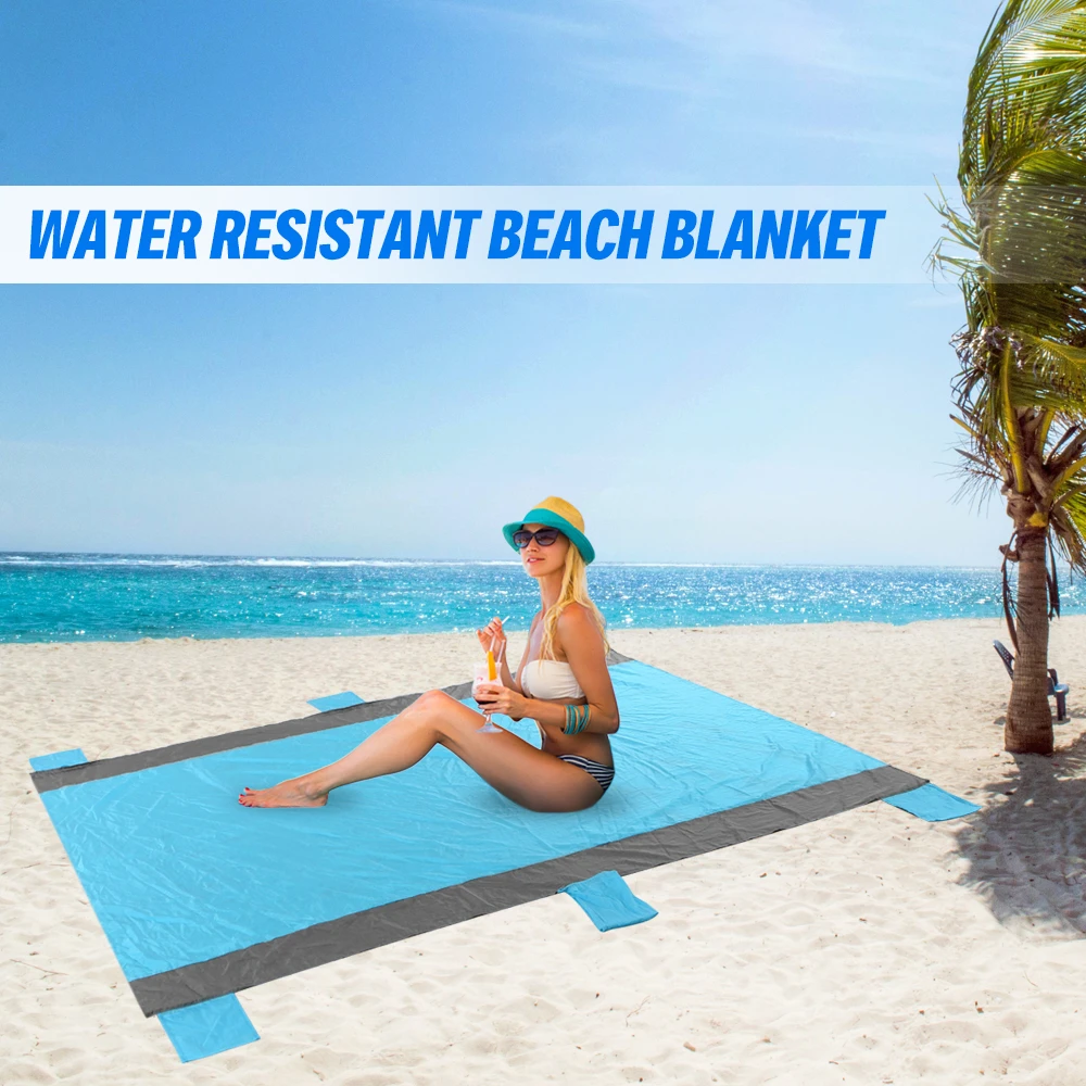 

Water Resistant Camping Mat Beach Blanket with Corner Pockets Stakes Sand Proof Picnic Mat for Travel Camping Hiking